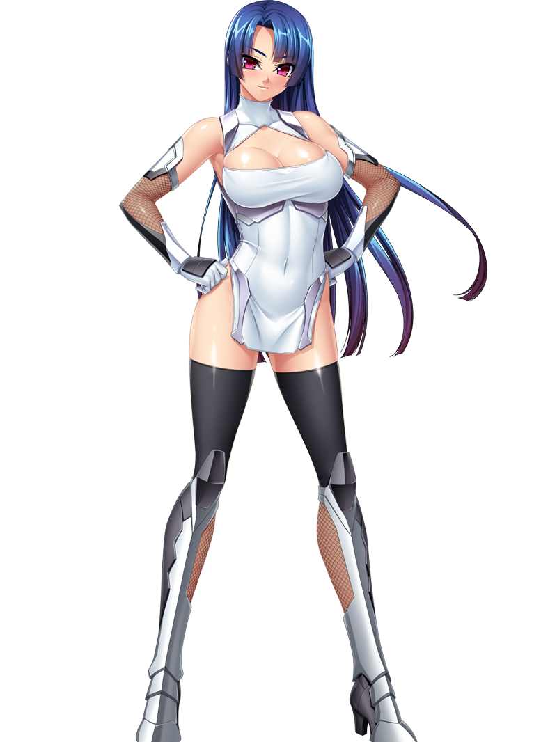 00s 1girl bare_shoulders black_legwear blue_hair bodysuit boots breasts cleavage covered_navel curvy dress elbow_gloves female full_body gloves highres kagami_hirotaka large_breasts lilith-soft long_hair looking_at_viewer no_bra pelvic_curtain pink_eyes ponytail red_eyes shiny shiny_skin short_dress simple_background solo standing taimanin_(series) taimanin_asagi taimanin_asagi_battle_arena taimanin_asagi_zero taimanin_murasaki thighhighs underwe yatsu_murasaki