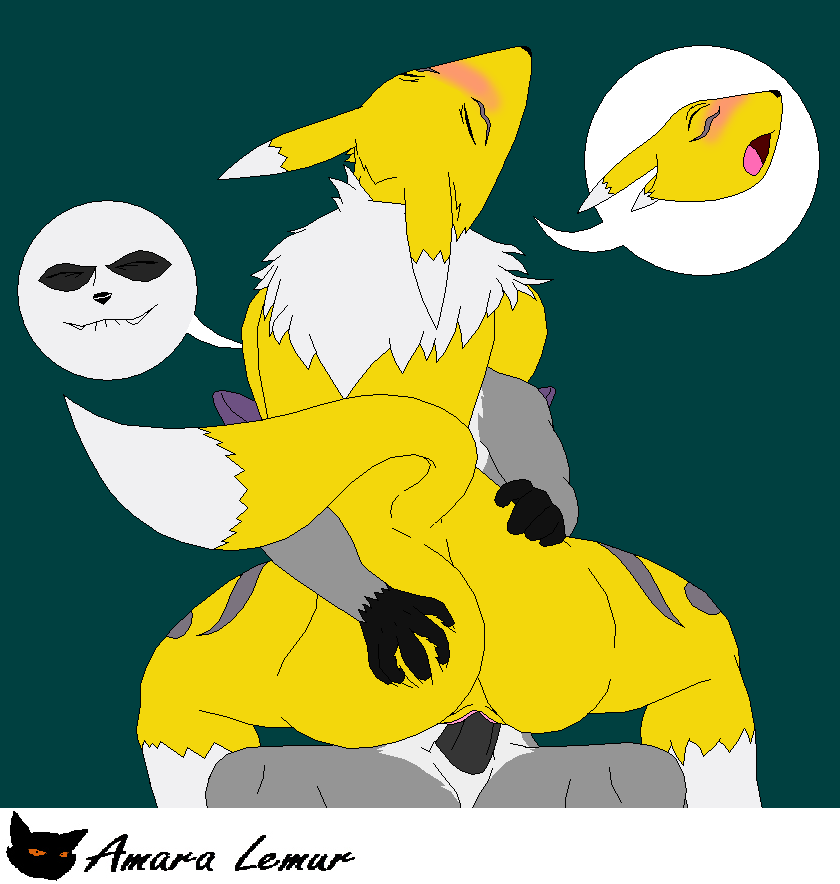amara_lemur anthro ass_grope biting_lip blush butt butt_grab canine digimon duo erection eyes_closed female female_on_top fur hand_on_butt lapdance lemur male male/female male_penetrating mammal mastery_position on_top penetration penis primate rear_view renamon ring-tailed_lemur sex sitting straddling vaginal vaginal_penetration white_fur yellow_fur