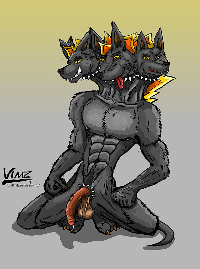 abs balls canine cerberus dog hades headpenis invalid_tag male mammal multi_head muscular penis three vimz