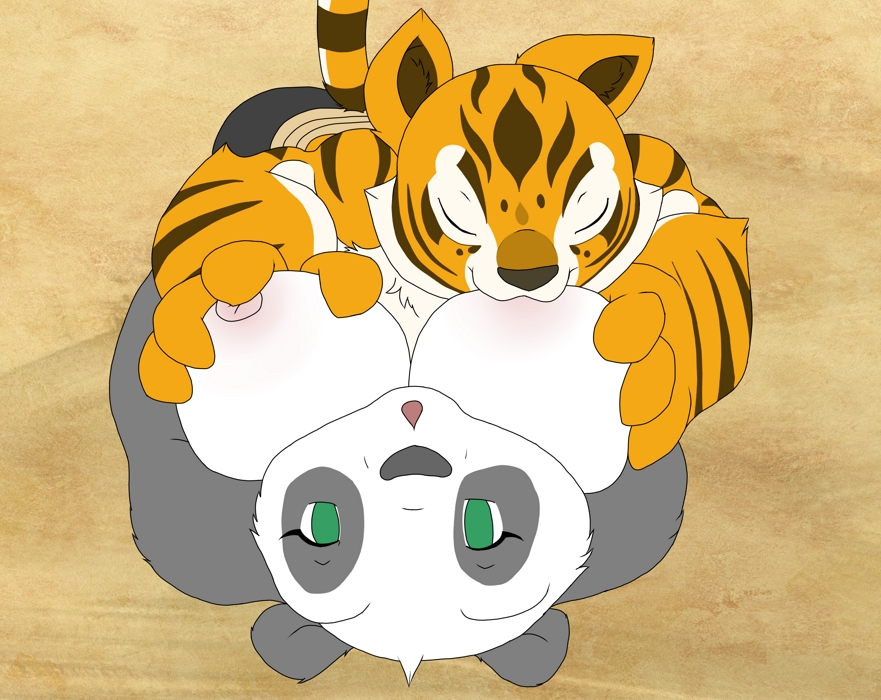 bear breast_suck breasts chubbypandabastard crossgender dreamworks eyes_closed feline female kung_fu_panda male mammal master_tigress overweight panda po sucking tiger tigress_(disambiguation)