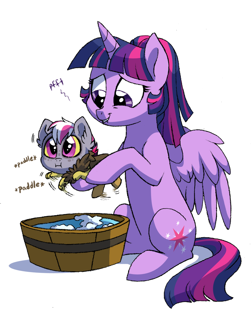 2018 bathing biting_lip bucket daughter draconequus duo equine fan_character female friendship_is_magic hair holding_character horn hybrid lopoddity mammal mother mother_and_daughter multicolored_hair my_little_pony paddling pandora_(lopoddity) parent ponytail purple_eyes purple_hair simple_background solo twilight_sparkle_(mlp) water white_background winged_unicorn wings yellow_sclera