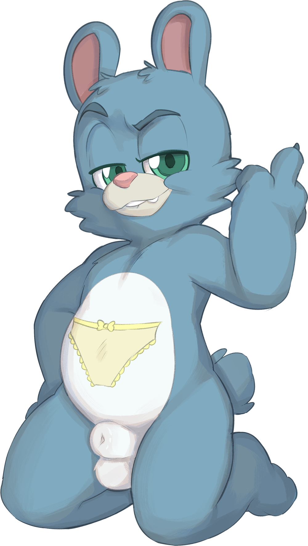 alpha_channel animal_genitalia balls bear bear_nuts blue_eyes blue_fur clothing cub fur lech_bear male mammal middle_finger panties pink_nose seth-iova sheath simple_background solo transparent_background underwear young