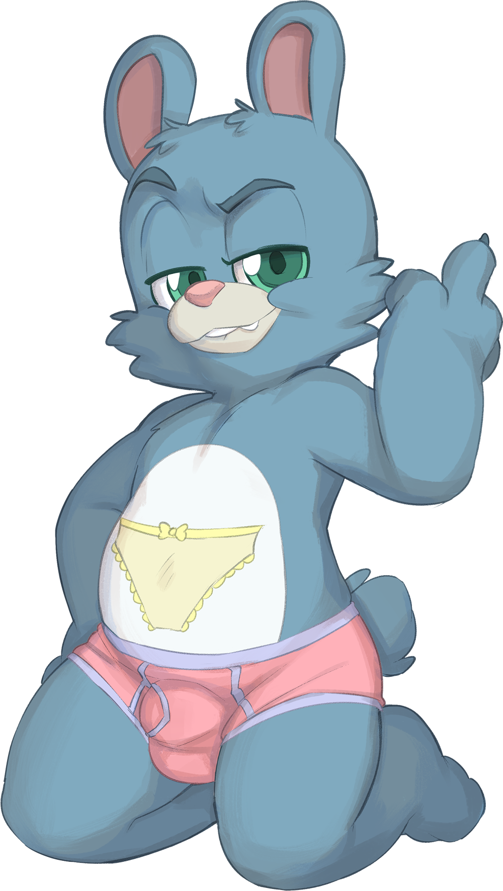 alpha_channel bear bear_nuts blue_eyes blue_fur briefs bulge clothing cub fur lech_bear male mammal middle_finger panties pink_nose seth-iova simple_background solo transparent_background underwear young