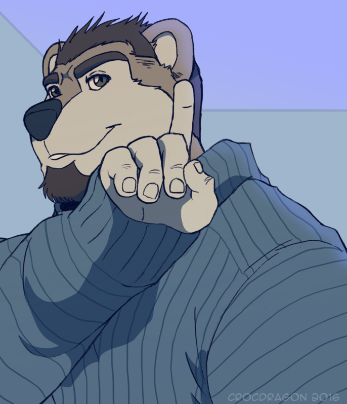 5_fingers anthro beard brown_hair canine clothed clothing crocdragon89 drake_(crocdragon89) drake_(musician) facial_hair forehead_marking fur hair hotline_bling looking_at_viewer male mammal meme raised_index_finger solo tan_fur watermark wolf