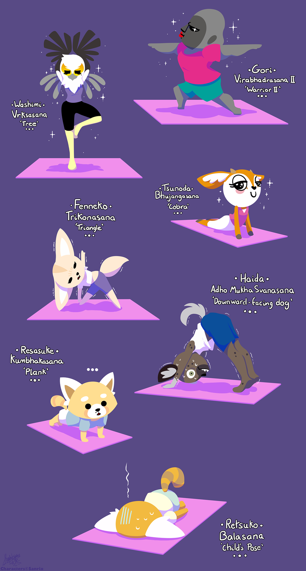 aggressive_retsuko ape avian bird canine cervine female fennec fenneko fox gori_(aggressive_retsuko) gorilla haida hyena male mammal primate raygirl red_panda resasuke retsuko sanrio secretary_bird tsunoda washimi yoga