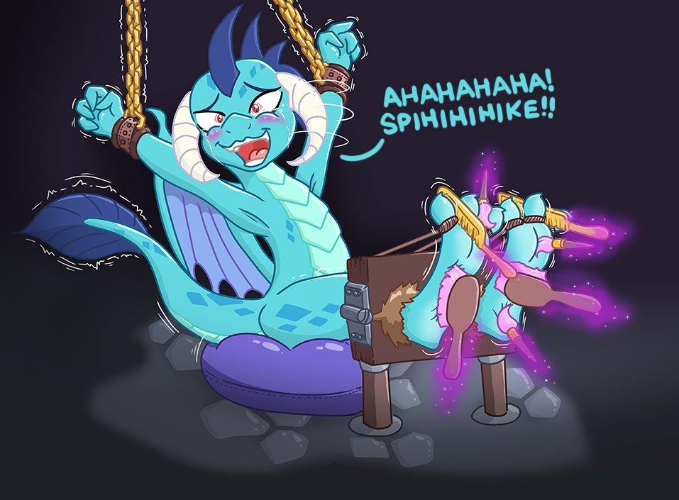 2017 3_toes arms_bound bdsm bondage bound brush caroo claws dragon female flat_chested friendship_is_magic helpless laugh my_little_pony princess_ember_(mlp) scalie story story_in_description sweat tickle_torture tickling toes wings