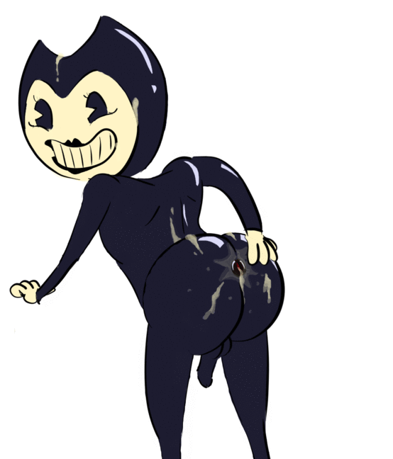 anal animated anus bendy bendy_and_the_ink_machine butt clothed clothing crossdressing cum cum_inside cum_on_face makeup male not_furry penis pose smile solo text