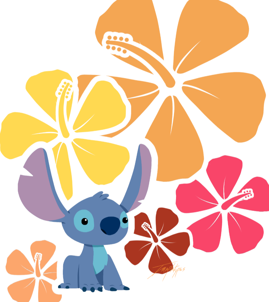 2018 4_fingers alien black_eyes blue_claws blue_fur blue_nose chest_tuft claws digital_media_(artwork) disney experiment_(species) fur head_tuft hibiscus imaplatypus lilo_and_stitch lineless notched_ear signature simple_background solo stitch tuft white_background