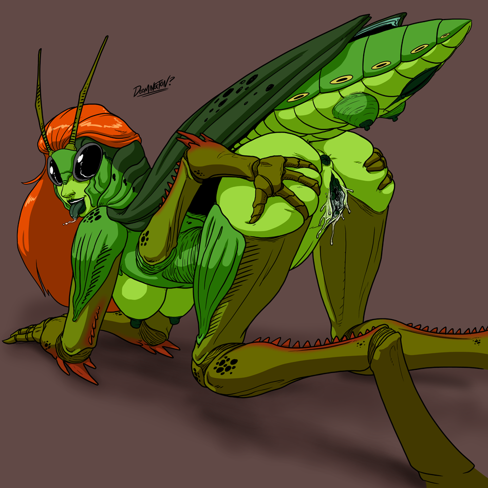 2014 alternate_species antennae anthro anus arthropod big_breasts breasts butt doomington female grasshopper grey_background hair insect insect_abdomen_breasts looking_at_viewer multi_arm multi_limb multi_pussy nipples nude presenting pussy pussy_juice red_hair sam_(totally_spies) simple_background smile solo spikes teats wings