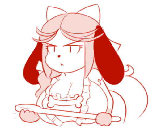 :&lt; angry animated annoyed anthro apron big_breasts bow breasts canine cleavage clothed clothing cute dog female hair holly_applebee long_tail low_res mammal mature_female shirt solo spoon theycallhimcake