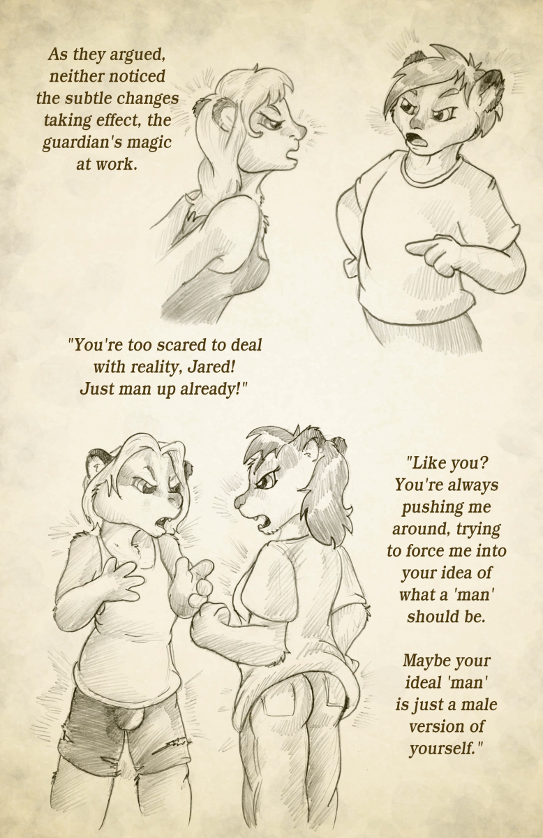 angry anthro argument badger breasts clothed clothing comic duo female flinters gender_transformation male mammal mustelid transformation