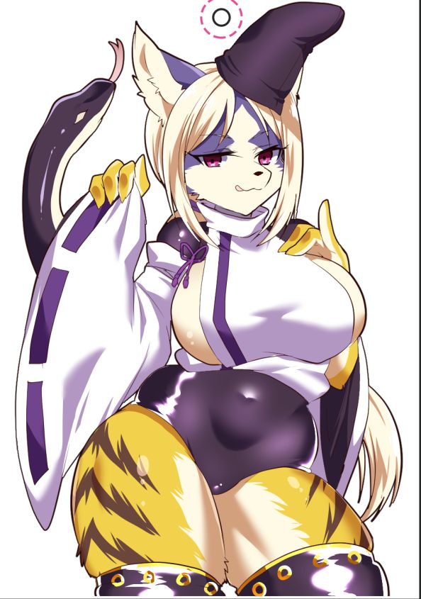 1girl artist_request dog furry short_hair snake solo tongue white_hair