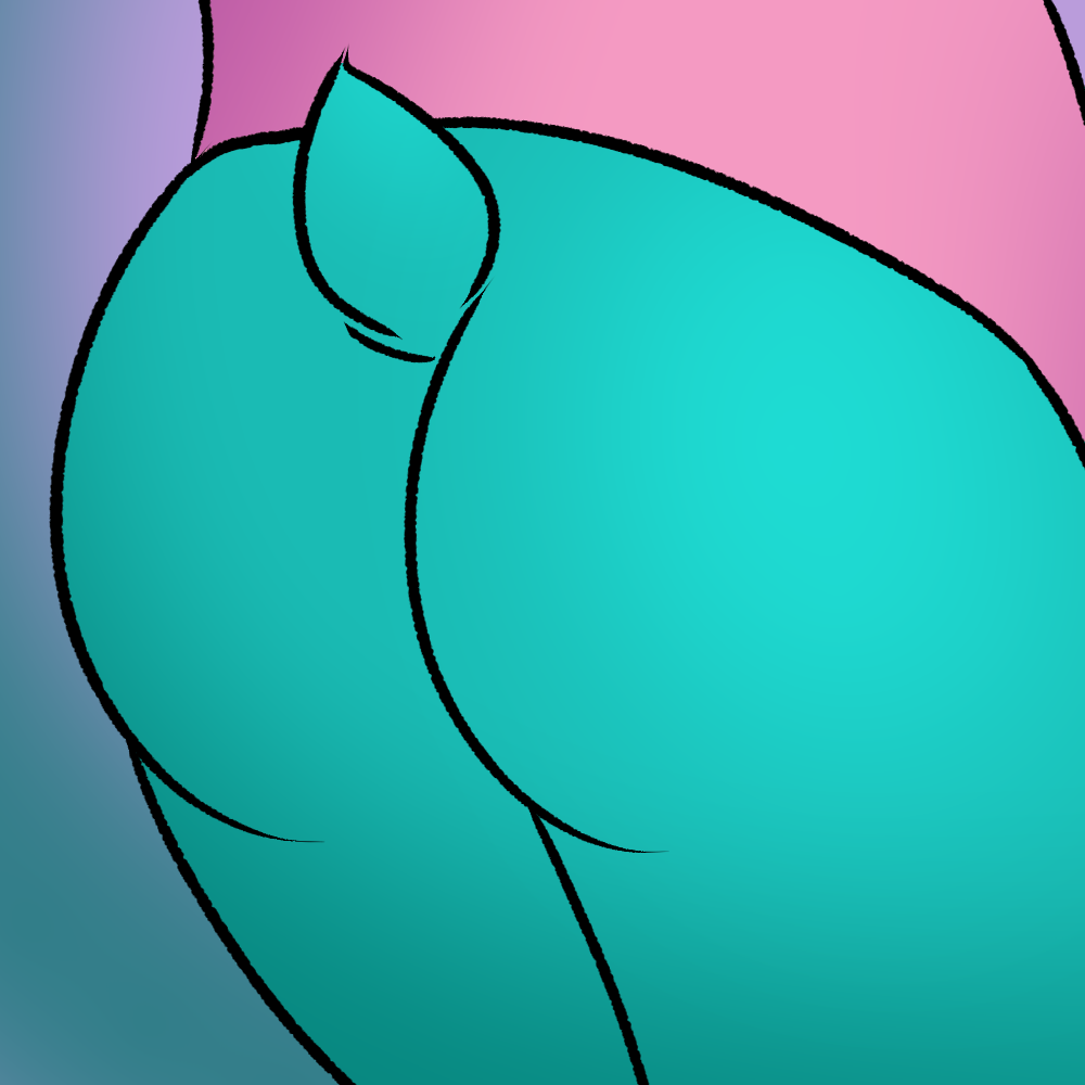 anthro blue_background bottomless butt clothed clothing gradient_background lagomorph lesbuni mammal nishi pink_shirt rabbit simple_background solo