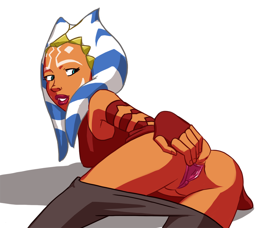5_fingers ahsoka_tano alien anus blue_eyes clitoris clone_wars clothed clothing facial_markings female fingering fingering_self fingerless_gloves fingernails gloves hand_on_butt head_tails humanoid humanoid_hands looking_back lying markings masturbation not_furry on_side orange_skin pants pants_down partially_clothed pink_pussy portrait pussy rear_view simple_background solo spread_pussy spreading star_wars three-quarter_portrait togruta tourbillon vaginal vaginal_fingering vaginal_masturbation white_background