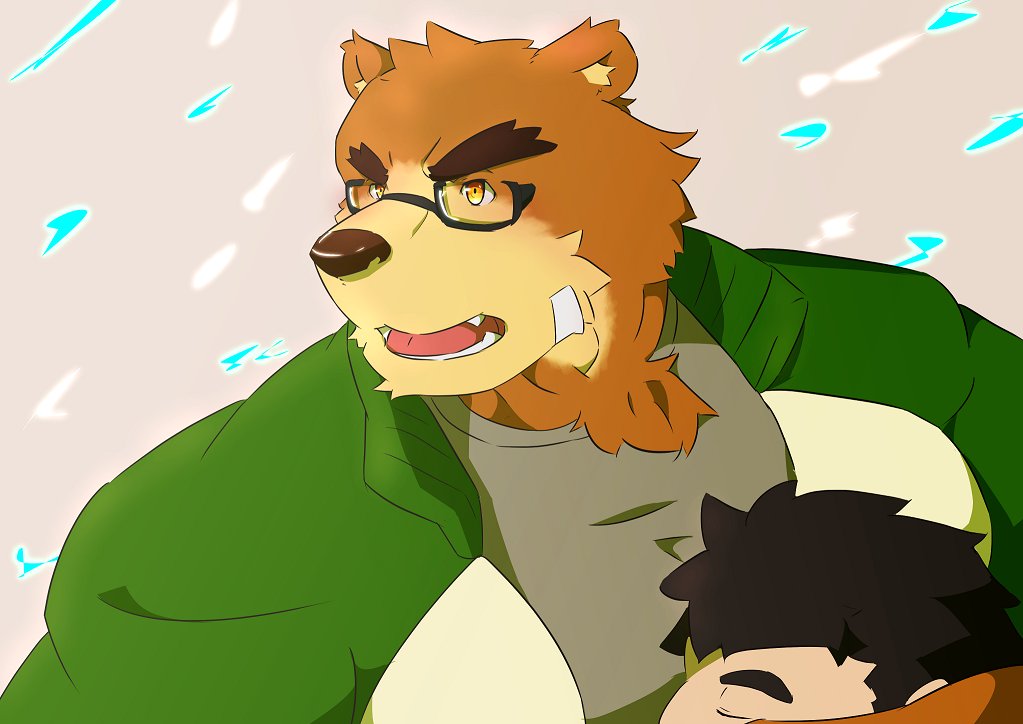 2018 anthro bear brown_fur clothed clothing duo eyewear fur glasses male mammal overweight tokyo_afterschool_summoners volos