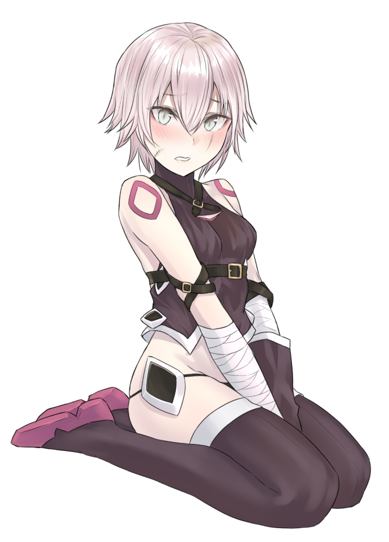 bandaged_arm bandages bangs bare_shoulders black_footwear black_gloves black_legwear black_panties black_shirt blush boots breasts commentary_request eyebrows_visible_through_hair facial_scar fate/apocrypha fate/grand_order fate_(series) gloves grey_eyes hair_between_eyes jack_the_ripper_(fate/apocrypha) long_hair mizoredama panties parted_lips scar scar_across_eye scar_on_cheek shirt shoulder_tattoo silver_hair simple_background sitting sleeveless sleeveless_shirt small_breasts solo tattoo thigh_boots thighhighs underwear wariza white_background
