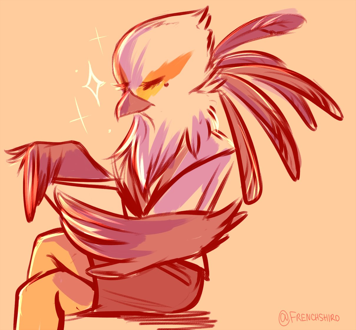 2018 aggressive_retsuko anthro avian beak bird clothed clothing digital_media_(artwork) eyes_closed feathers female frenchshiro mammal sanrio secretary_bird simple_background solo washimi white_feathers