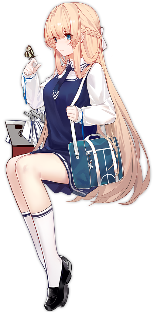 azur_lane bag bangs black_footwear blonde_hair blue_dress blue_eyes blue_neckwear bow braid breasts bug butterfly butterfly_on_hand closed_mouth collared_shirt dress french_braid glorious_(azur_lane) hair_between_eyes hair_ribbon handbag insect kinven large_breasts loafers long_hair long_sleeves necktie official_art ribbon school_uniform shirt shoes single_braid sitting sleeves_past_wrists smile socks solo straight_hair turret undershirt very_long_hair white_bow white_legwear white_ribbon white_shirt
