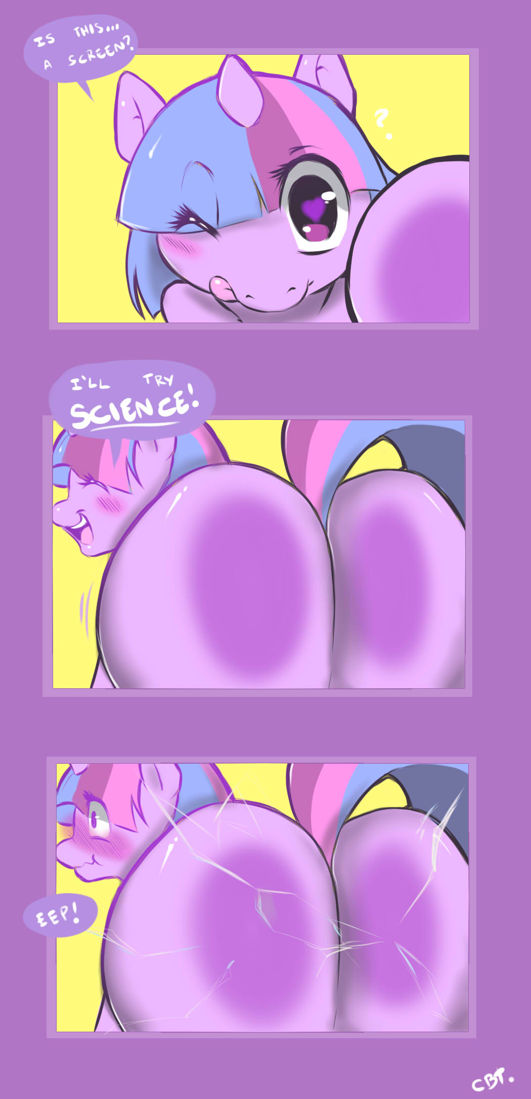 2014 blush butt cold-blooded-twilight dialogue english_text equine fail female feral friendship_is_magic fur glass hair hi_res horn looking_at_viewer mammal multicolored_hair my_little_pony on_glass presenting presenting_hindquarters purple_eyes purple_fur purple_hair solo text twilight_sparkle_(mlp) two_tone_hair unicorn