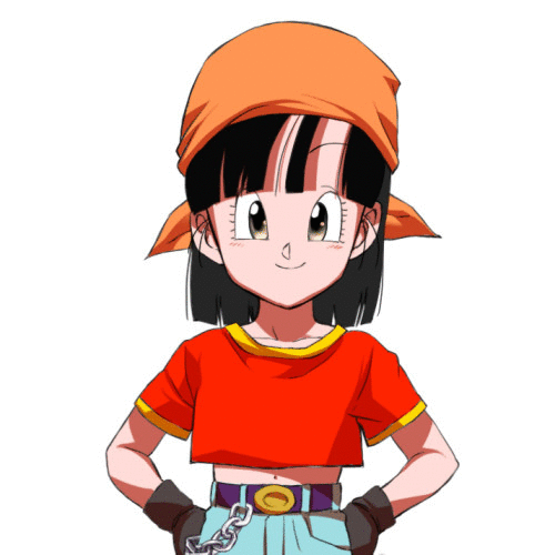 ^_^ animated animated_gif belt black_eyes black_hair blush chain closed_eyes denim dragon_ball dragon_ball_gt frown gloves hands_on_hips head_scarf jeans live2d looking_at_viewer lowres navel ochanoko_(get9-sac) open_mouth pan_(dragon_ball) pants red_shirt shaded_face shirt simple_background smile solo ugoira upper_body white_background