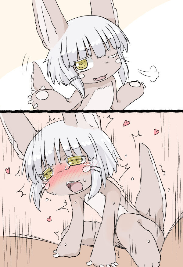 &lt;3 ambiguous_gender ambiguous_penetration anthro blush brown_fur claws cowgirl_position donoteat duo faceless_male fur hair instant_loss_2koma lagomorph looking_pleasured made_in_abyss male male/ambiguous male_penetrating mammal nanachi on_top open_mouth penetration sex solo_focus sweat tears tongue white_hair yellow_eyes
