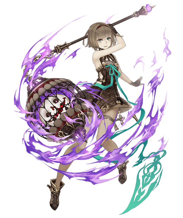 aqua_eyes armpits bangs bare_shoulders blunt_bangs brown_hair cage chain dress fingerless_gloves full_body gloves gretel_(sinoalice) hairband hansel_(sinoalice) ji_no looking_at_viewer official_art pantyhose ribbon shoes sinoalice solo transparent_background