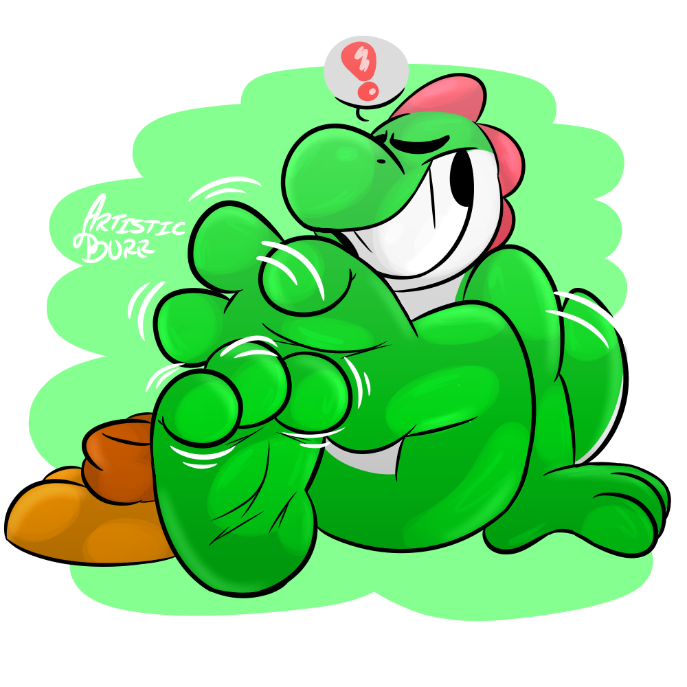 ! 3_toes 4_fingers ambiguous_gender anthro barefoot drawsnstuff drawydoodles feet foot_focus happy hindpaw mario_bros nintendo paws scalie soles solo toe_curl toes video_games yoshi