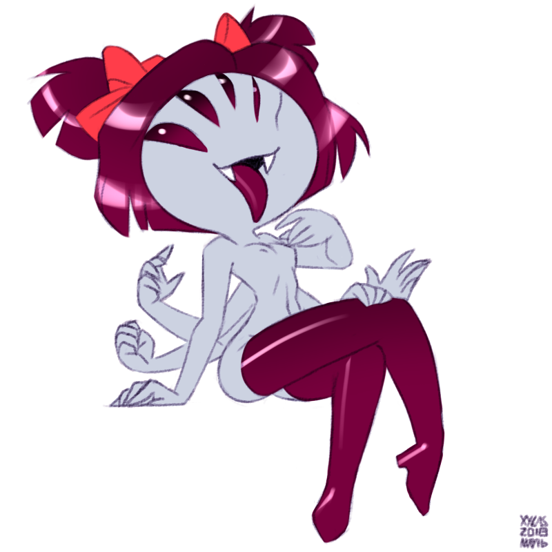 2018 5_eyes 5_fingers 6_arms anthro arachnid arthropod bow_tie breasts butt clothed clothing digital_media_(artwork) fangs female hair legwear midriff mostly_nude muffet multi_arm multi_eye multi_limb navel one_eye_closed pigtails red_hair red_stockings sharp_teeth signature small_breasts solo spider stockings teeth thigh_highs tongue tongue_out topless undertale video_games xylas