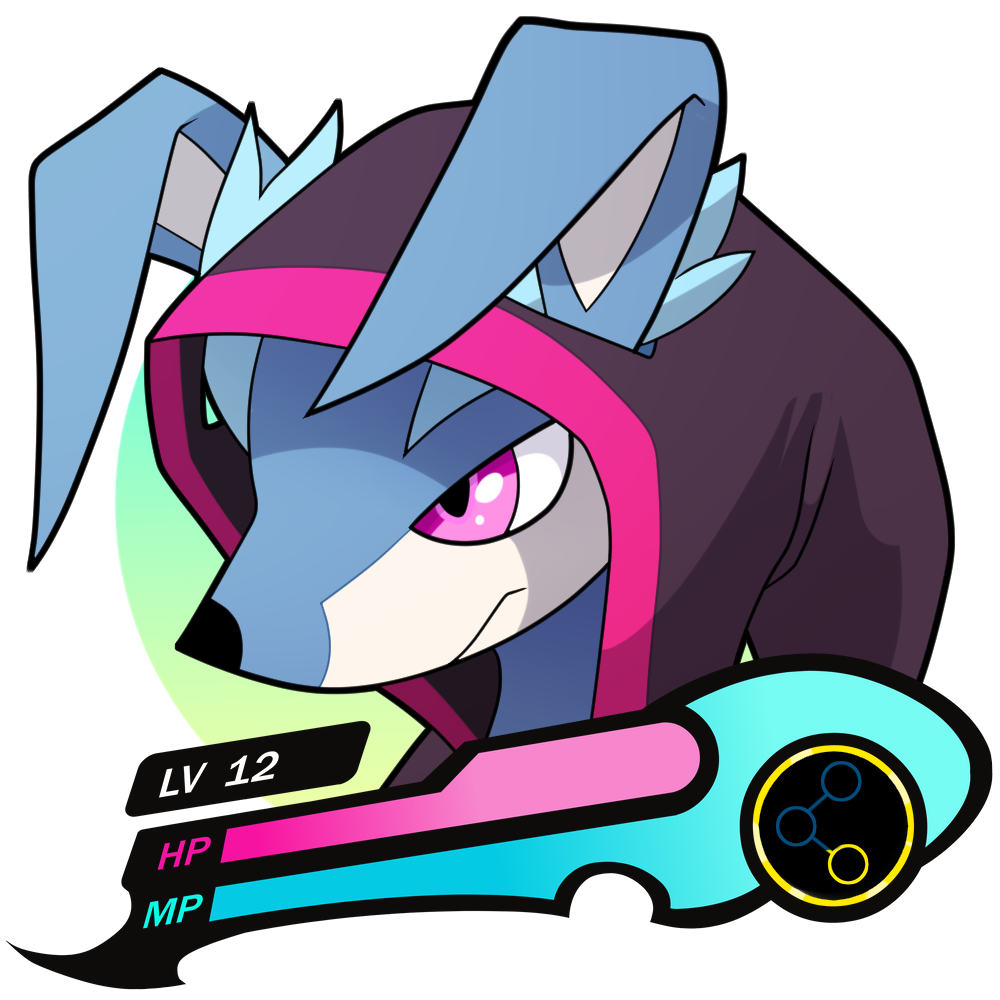 alpha_channel ambiguous_gender anthro black_nose blitzdrachin blue_fur canine closed_frown clothed clothing digital_media_(artwork) frown fur furgonomics gui headshot_portrait health_bar hood icon mammal portrait purple_eyes solo white_fur yori