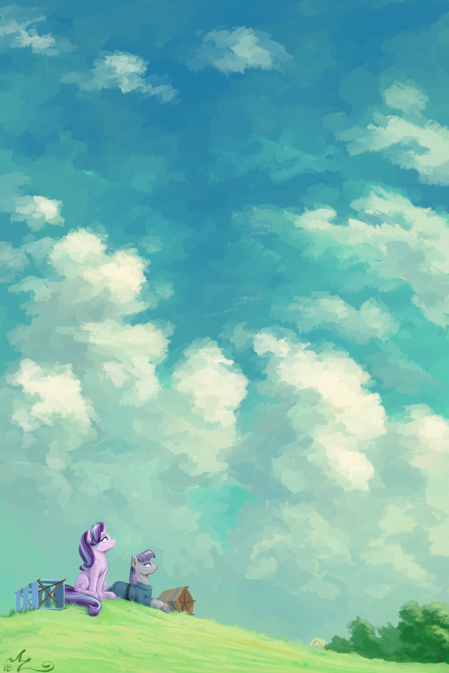 2018 amarynceus clothed clothing cloud cloudscape cutie_mark dress duo earth_pony equine eyebrows eyelashes female feral friendship_is_magic grass hair hi_res hooves horn horse kite looking_up lying mammal maud_pie_(mlp) multicolored_hair my_little_pony nude outside pony purple_eyes purple_hair signature sitting sky smile starlight_glimmer_(mlp) teal_eyes two_tone_hair unicorn