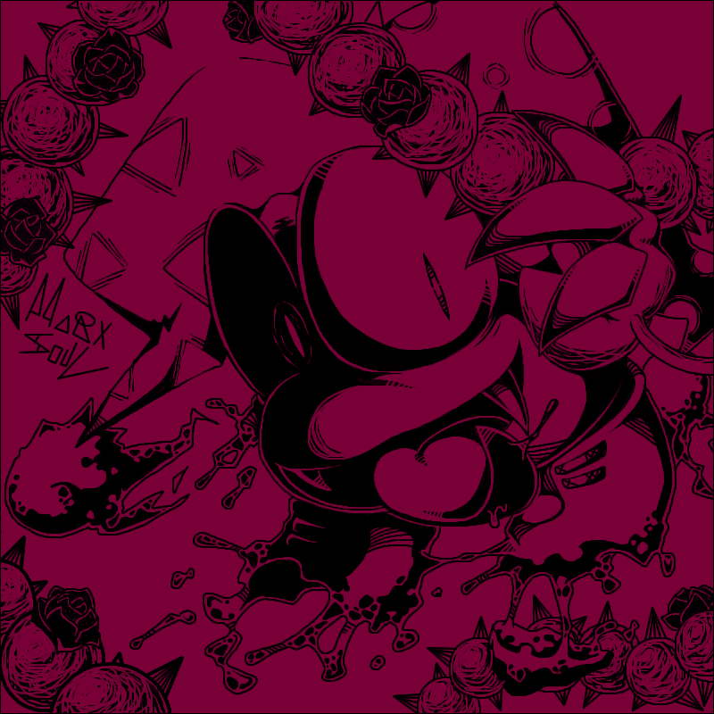2013 ambiguous_gender black_and_red box_xod character_name claws creepy fangs flower kirby_(series) looking_at_viewer marx nintendo not_furry open_mouth plant restricted_palette rose saliva solo tongue tongue_out video_games waddling_head