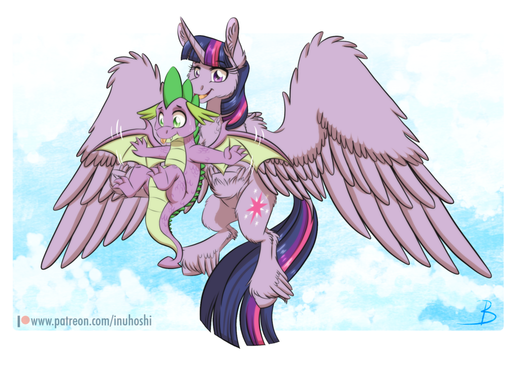 2018 dragon duo equine female fluffy flying friendship_is_magic horn inuhoshi-to-darkpen male mammal my_little_pony spike_(mlp) suo twilight_sparkle_(mlp) winged_unicorn wings