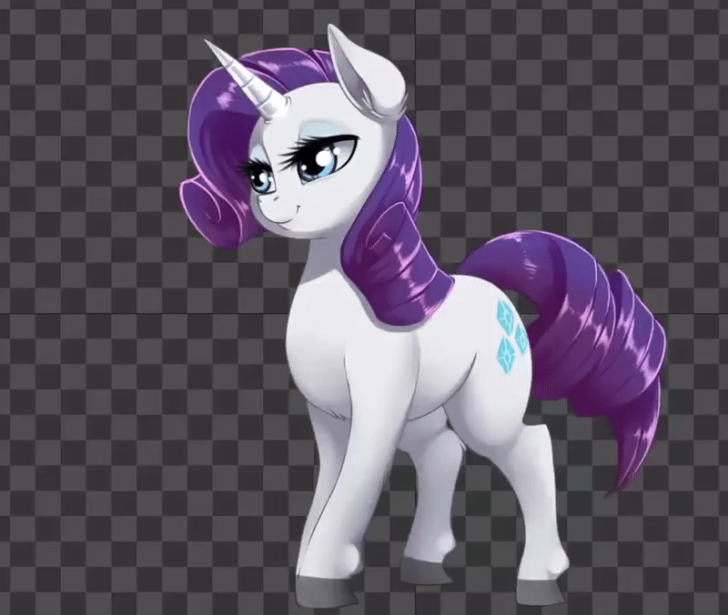2018 animated checkered_background cutie_mark dankflank equine eyeshadow female feral friendship_is_magic fur grey_background hair hooves horn makeup mammal my_little_pony pattern_background purple_hair rarity_(mlp) simple_background smile solo unicorn