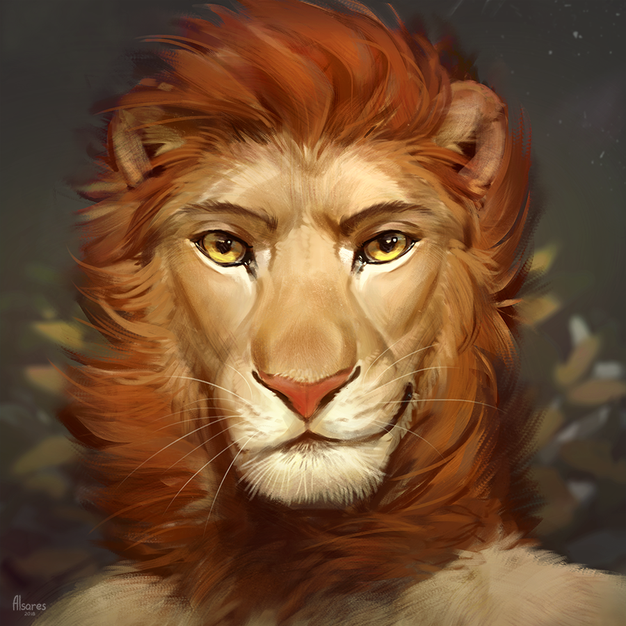 2018 alsareslynx anthro digital_media_(artwork) feline hair lion looking_at_viewer male mammal orange_hair smile smirk solo whiskers yellow_eyes