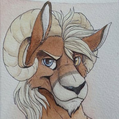 anthro artymadcow canine caprine equine fetlocks fox headshot heterochromia horn horse hybrid luka_o'lafferty male mammal mane rampox sheep