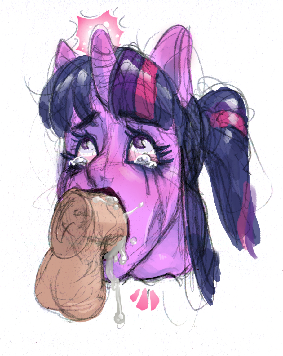 animal_humanoid anthro balls blush cum cum_in_mouth cum_inside deep_throat disembodied_penis eye_roll female forced forced_oral friendship_is_magic hair horn hornedgiant male male/female multicolored_hair my_little_pony neck_bulge oral penis rape running_mascara sex tears twilight_sparkle_(mlp)