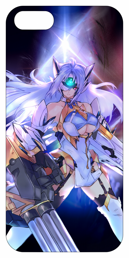 animal_ears boots breasts case cellphone collage commentary_request cover covering_one_eye dual_wielding garter_straps gatling_gun gun holding iphone kos-mos kos-mos_ver._4 large_breasts long_hair negresco phone smartphone solo thigh_boots thighhighs underboob weapon xenosaga xenosaga_episode_iii