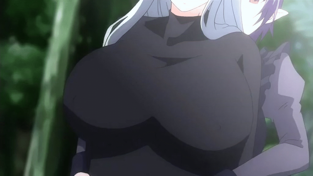 00s 2girls animated animated_gif areolae assisted_exposure bounce bouncing_breasts breasts demonion elf gray_hair huge_breasts long_hair multiple_girls nipples no_bra vanessa_cromwell