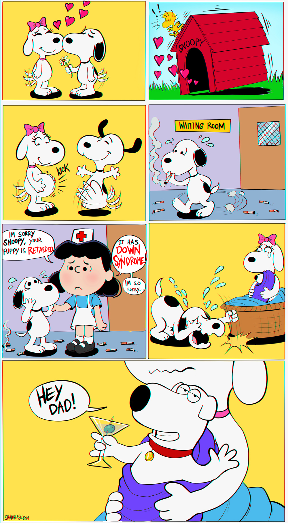 &lt;3 brian_griffin canine cigarette collar dog english_text family_guy female lucy_van_pelt male mammal peanuts pregnant shadman snoopy text