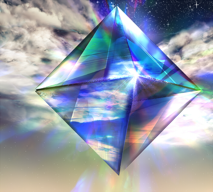 crystal higami_akabane neon_genesis_evangelion no_humans octahedron rainbow ramiel reflection refraction shiny sky star_(sky) starry_sky