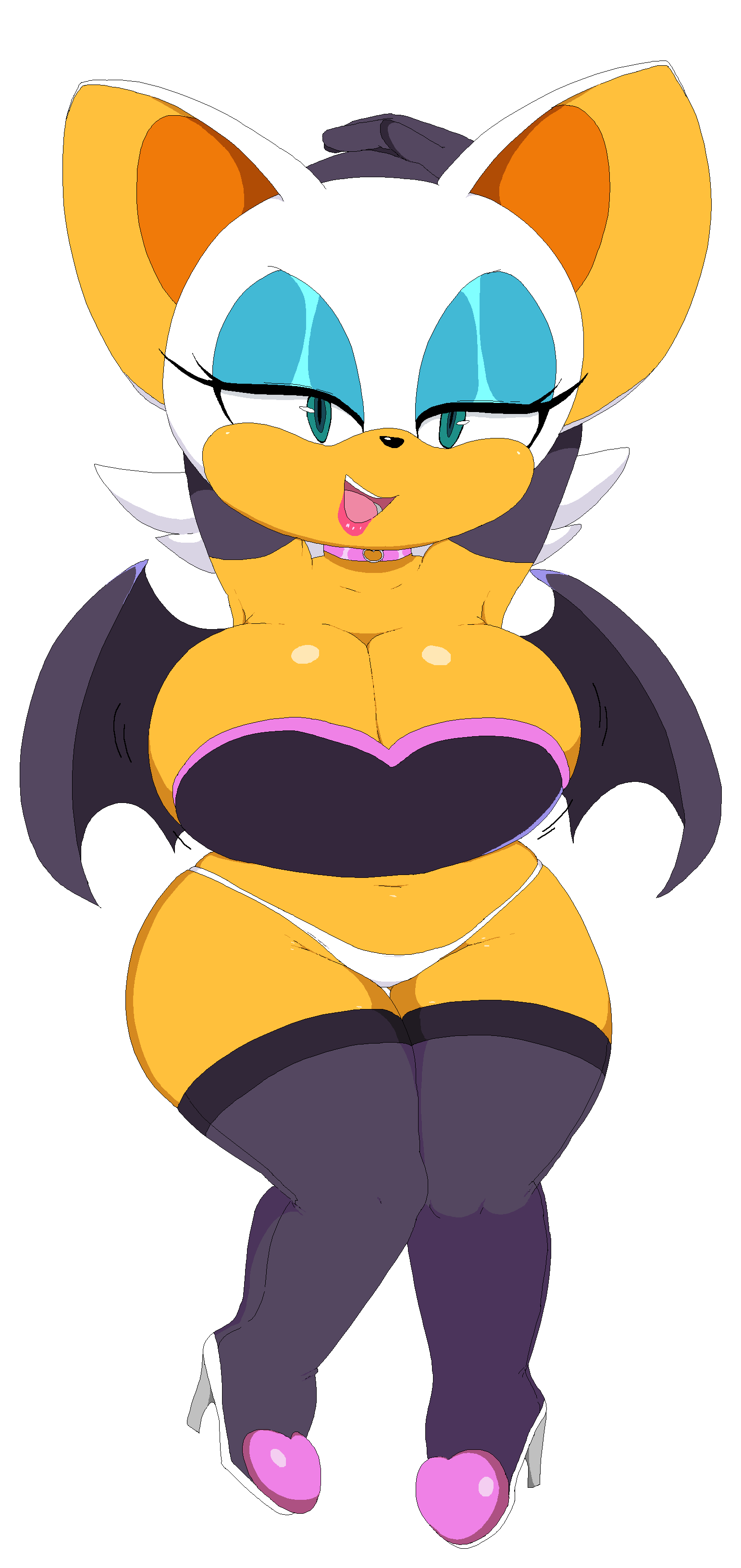 alpha_channel bat big_breasts boots breasts cleavage clothed clothing collar dream-cassette eyelashes female footwear high_heels legwear makeup mammal panties rouge_the_bat shoes simple_background solo sonic_(series) stockings transparent_background underwear wings