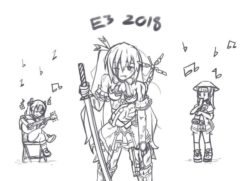 blood bloody_weapon commentary death_stranding drawfag electronic_entertainment_expo english_commentary fetus flute greyscale guitar gun holding holding_weapon injury instrument k-sha katana monochrome multiple_girls neptune_(series) noire non-web_source parody sword twintails uni_(choujigen_game_neptune) weapon