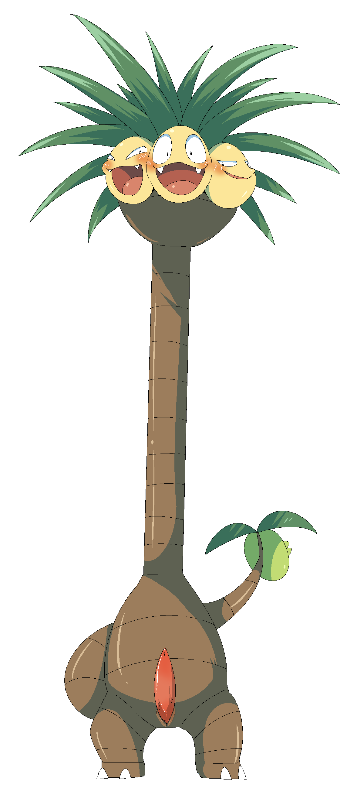 2016 alolan_exeggutor animal_genitalia blush doneru erection feral flora_fauna genital_slit hi_res male multi_head nintendo nude penis plant pok&eacute;mon pok&eacute;mon_(species) regional_variant simple_background slit solo video_games white_background