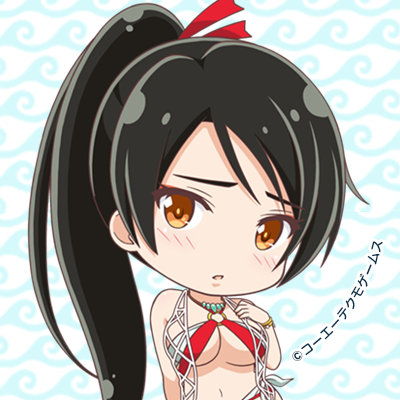 1girl bikini black_hair blush breasts dead_or_alive dead_or_alive_extreme:_venus_vacation large_breasts long_hair looking_at_viewer momiji_(ninja_gaiden) navel official_art ponytail swimsuit underboob
