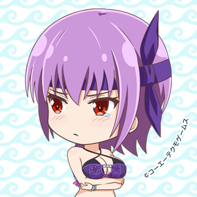 1girl ayane_(doa) bikini breasts cleavage dead_or_alive dead_or_alive_extreme:_venus_vacation large_breasts looking_at_viewer navel official_art purple_hair red_eyes swimsuit