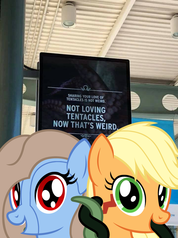 2018 applejack_(mlp) badumsquish cuddlhu duo equine fan_character female friendship_is_magic horse looking_at_viewer mammal my_little_pony ponies_in_real_life pony ponysuit real selfie tatzlpony tentacle_tongue tentacles tongue
