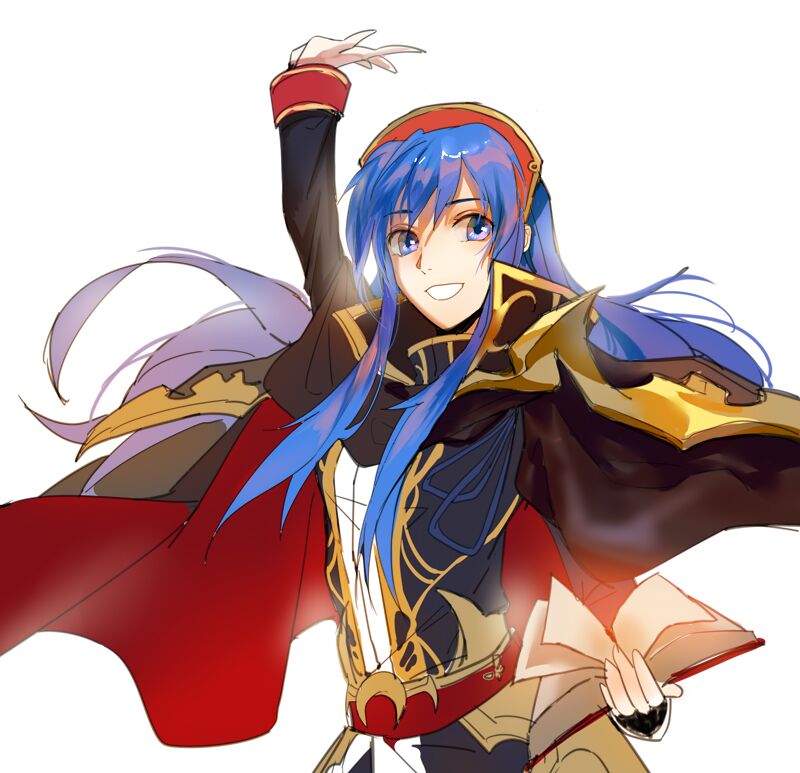 blue_eyes blue_hair blush cape cosplay fire_emblem fire_emblem:_fuuin_no_tsurugi fire_emblem:_seisen_no_keifu fire_emblem_heroes hat jewelry lilina long_hair looking_at_viewer novice_(o_novice) red_eyes red_hair simple_background smile solo yurius_(fire_emblem) yurius_(fire_emblem)_(cosplay)