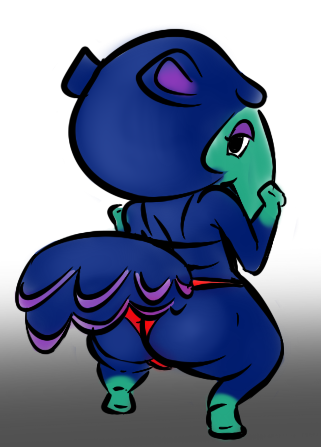 2014 animal_crossing anteater anthro big_butt big_thighs bikini biped black_eyes blue_fur blue_tail butt butt_focus clothed clothing cooltime-fooltime countershade_face countershading crouching digital_drawing_(artwork) digital_media_(artwork) eyelashes eyeshadow featureless_feet female fluffy fluffy_tail full-length_portrait fur gloves_(marking) gradient_background green_countershading green_fur grey_background half-closed_eyes head_tuft long_snout looking_at_viewer looking_back low_res makeup mammal markings midriff multicolored_fur nintendo pango_(animal_crossing) portrait presenting presenting_hindquarters purple_tail raised_heel rear_view shortstack simple_background skimpy snout socks_(marking) solo swimsuit two_tone_fur two_tone_tail video_games white_background