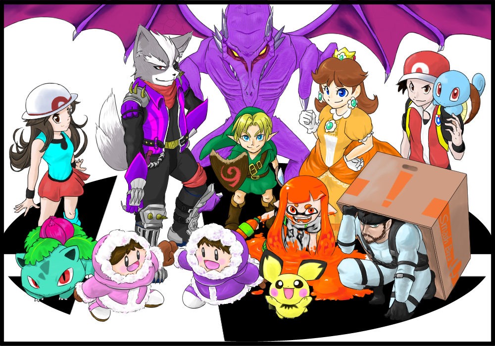 alien anthro blonde_hair blue_eyes box brown_hair canine cephalopod dragon eye_patch eyewear female fur hair human humanoid hylian ice_climber inkling ivysaur konami link looking_at_viewer male mammal marine mario_bros melee_weapon membranous_wings metal_gear metroid nana nintendo open_mouth pichu pointy_ears pok&eacute;mon pok&eacute;mon_(species) pok&eacute;mon_trainer popo princess_daisy ridley rodent scalie shield smile solid_snake splatoon squirtle star_fox super_smash_bros super_smash_bros._ultimate sword teeth tentacle_hair tentacles the_legend_of_zelda tongue video_games weapon wings wolf wolf_o'donnell yellow_fur ミズキ