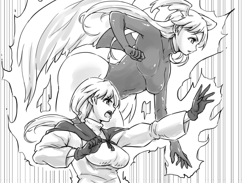 angel_wings breasts commentary_request final_fantasy final_fantasy_tactics gloves head_wings large_breasts leotard long_hair multiple_girls stand_(jojo) takomeshi ultima_(fft) wings